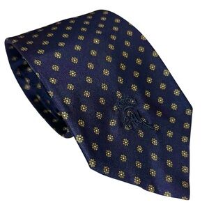Countess Mara Mens Tie Navy Blue Floral Logo Vintage Necktie 58x3.5”